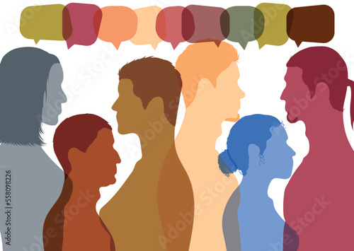 Several people talking in a group profile. Crowd speaks, concept communicates. Vector Illustration. A communication bubble and a social networking site.