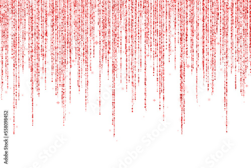 Red glitter long decoration garland on white background. Vector
