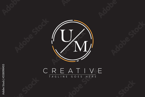 letter um elegant and luxury Initial with circle frame minimal monogram logo design vector template