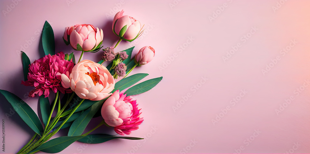 Beautiful Bouquet of flowers copy Space. Generative AI Beautiful Bouquet of flowers copy Space. Generative AI