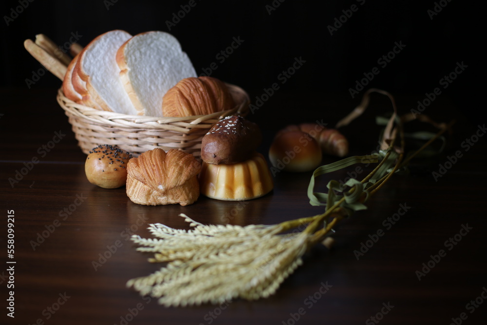 a Still life with breads and wheats