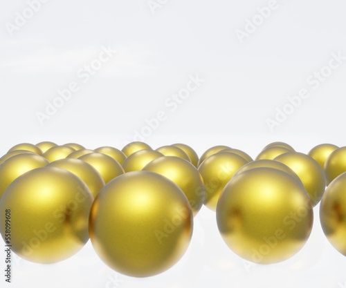 Isolated Gold nanoparticles. Golden sphere 3d rendering in the white background photo