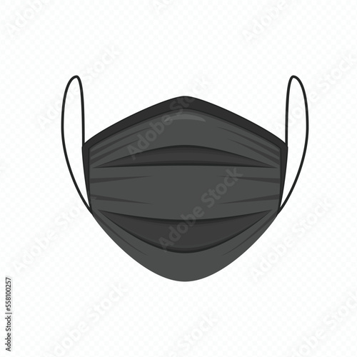 Black Medical or Surgical Face Masks. Protection coronavirus and infection. Virus Protection or Healthcare concept. Medical mask isolated on transparent background. Vector EPS 10.