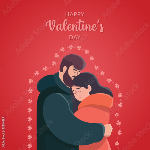 Happy Valentines Day couple wish card, vector, couple love valentine card, cute, poster, typography, hug couple vector, romantic day