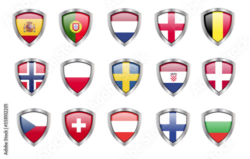 Free Download flag in Metal shield frame silver steel metallic 3D icons sign design - GFXLoad