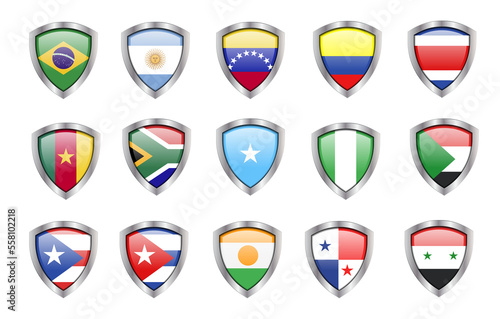 Free Download flag in Metal shield frame silver steel metallic 3D icons sign design - GFXLoad
