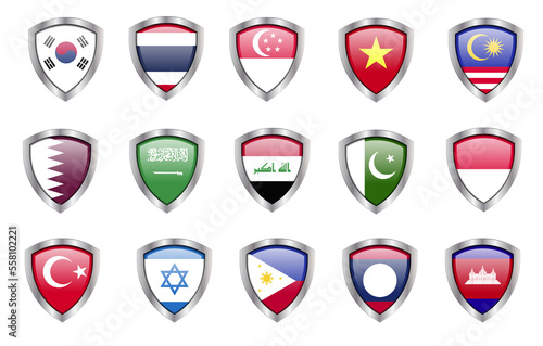 Free Download flag in Metal shield frame silver steel metallic 3D icons sign design - GFXLoad
