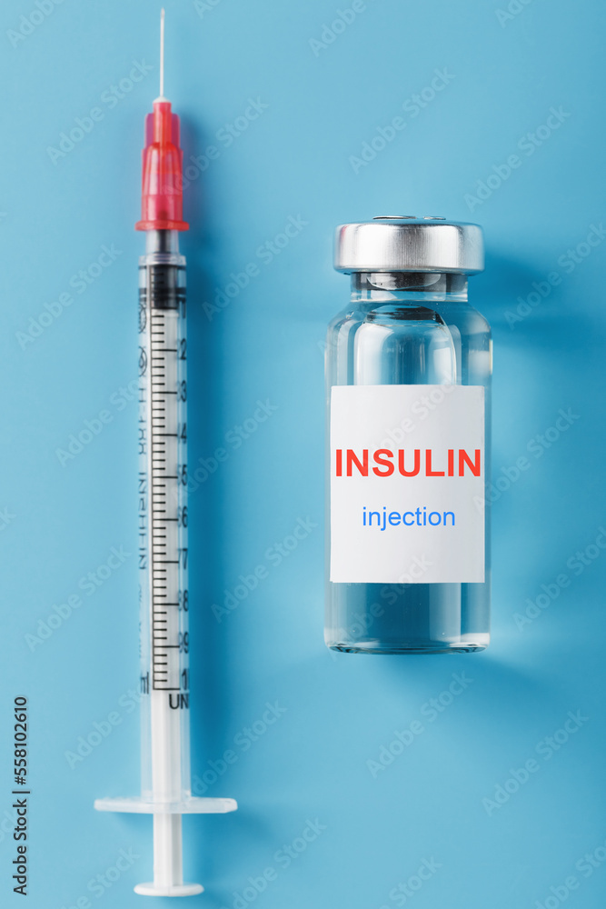 Medicine in ampoules with insulin, needles and syringes for medical subcutaneous injection Medicine in ampoules with insulin, needles and syringes for medical subcutaneous injection