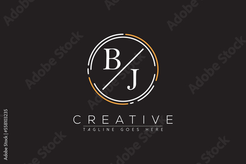 letter bj elegant and luxury Initial with circle frame minimal monogram logo design vector template