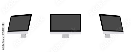 Realistic mockup computer screen monitor display on thre sides with blank screen for your design realistic vector illustration © Rick Cranches