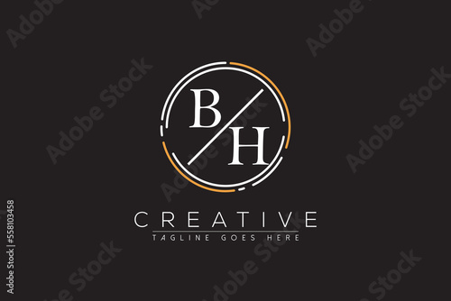 letter bh elegant and luxury Initial with circle frame minimal monogram logo design vector template