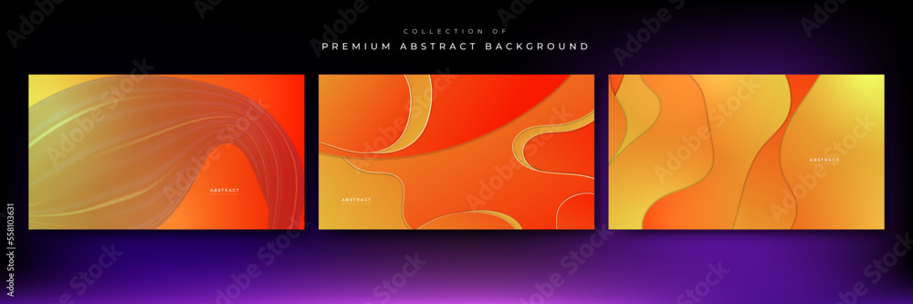 Set of 3D modern wave curve abstract presentation background. Luxury paper cut background. Abstract decoration, orange pattern, gradients, 3d Vector illustration. Shiny orange yellow background Set of 3D modern wave curve abstract presentation background. Luxury paper cut background. Abstract decoration, orange pattern, gradients, 3d Vector illustration. Shiny orange yellow background