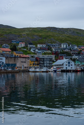 Honningsvag, Norway, 13 August 2022 : The harbor of Honningsvag, considered the northernmost town in the world, a few kilometers down North Cape