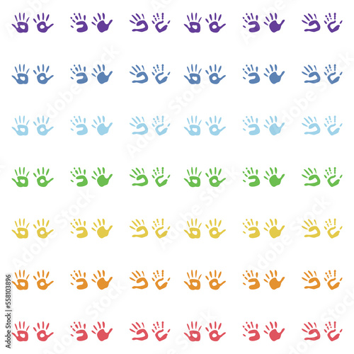 Flat vector painting tools in childish style. Hand drawn hand print, palm silhouette © stasylionet