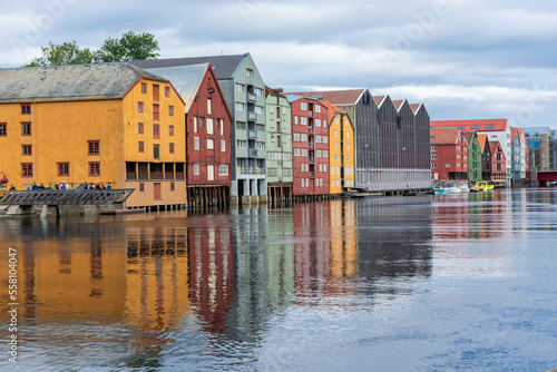 Colorful buildings on the canal of Trondheim, Norway