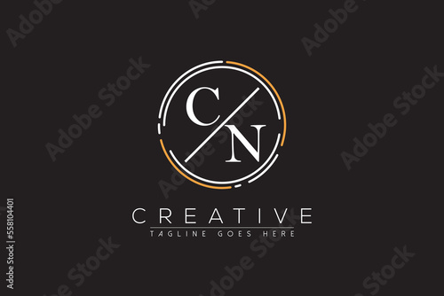 letter cn elegant and luxury Initial with circle frame minimal monogram logo design vector template