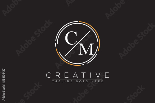 letter cm elegant and luxury Initial with circle frame minimal monogram logo design vector template