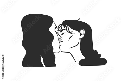 Hand drawn vector abstract graphic illustration Valentines day design,with drawing kissing couple line art,isolated.Love couple kissing couple together.Valentines day love beautiful design concept.