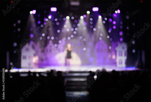Texture blur and defocus, background for design. Stage light at a concert show in theater.