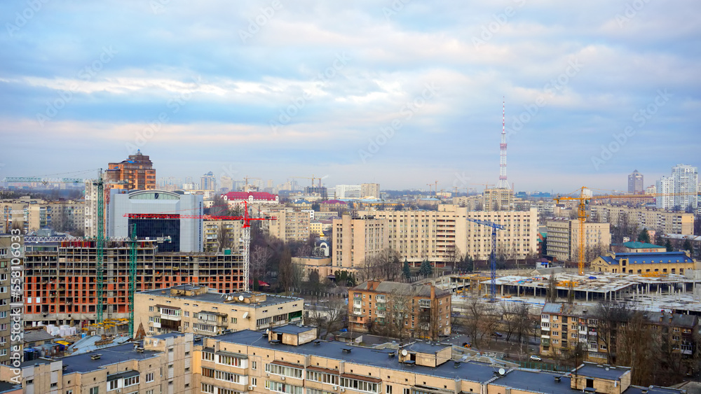 View of the city residential quarters of the center of Kyiv, Ukraine.