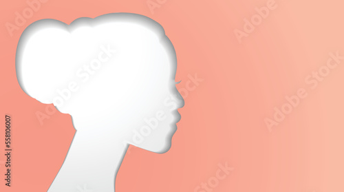Afro american or african ethnicity woman profile paper cut wit shadow. Beautiful woman silhouette cutout banner with copy space.