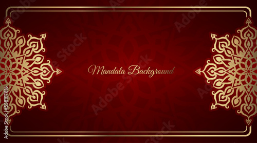 Red backgound with golden mandala ornament