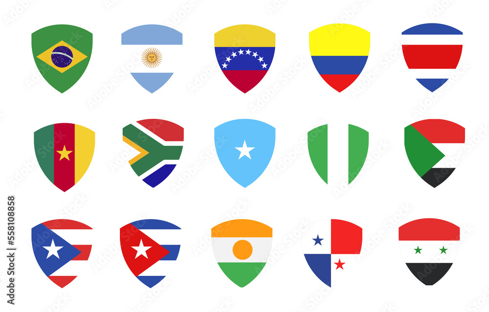 flags in shield frame icons sign design flags in shield frame icons sign design