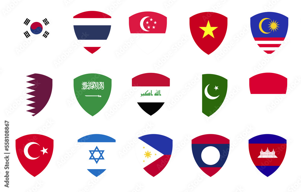 flags in shield frame icons sign design flags in shield frame icons sign design