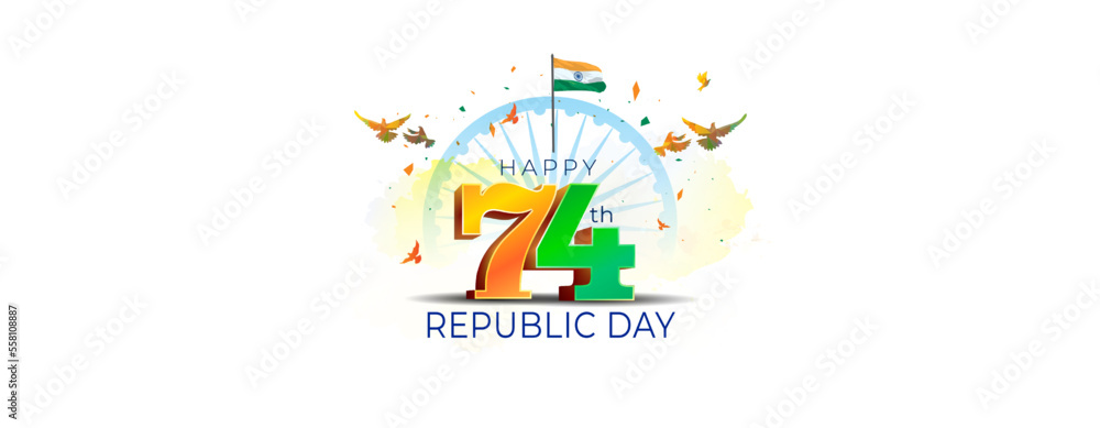 Happy Republic day of India concept. 74th Republic day 3D vector ...