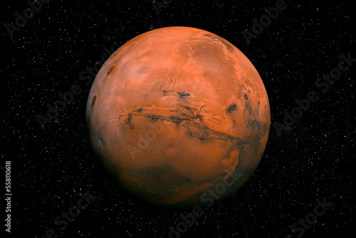 Red Planet Mars in Space surrounded by Stars. This image elements furnished by NASA.