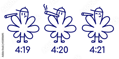420 Medical Cannabis Consumption Funny Instructions Marijuana Leaf Smoking Weed Joint, Dispensary Product Package Sticker or T-shirt Design in Cartoon Line Art Style Illustration.