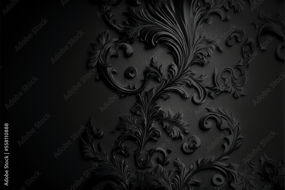 Black wallpaper background with ornaments. Generative AI. Black wallpaper background with ornaments. Generative AI.