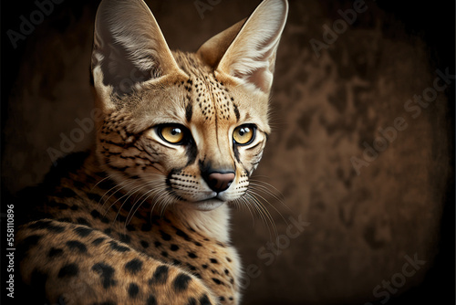 Savannah cat, hybrid serval and domestic cat. Generative AI. 
 photo