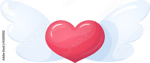 Сute colorful heart with wings isolated on transparent background for Valentine's day. Symbol love. Vector Illustration.