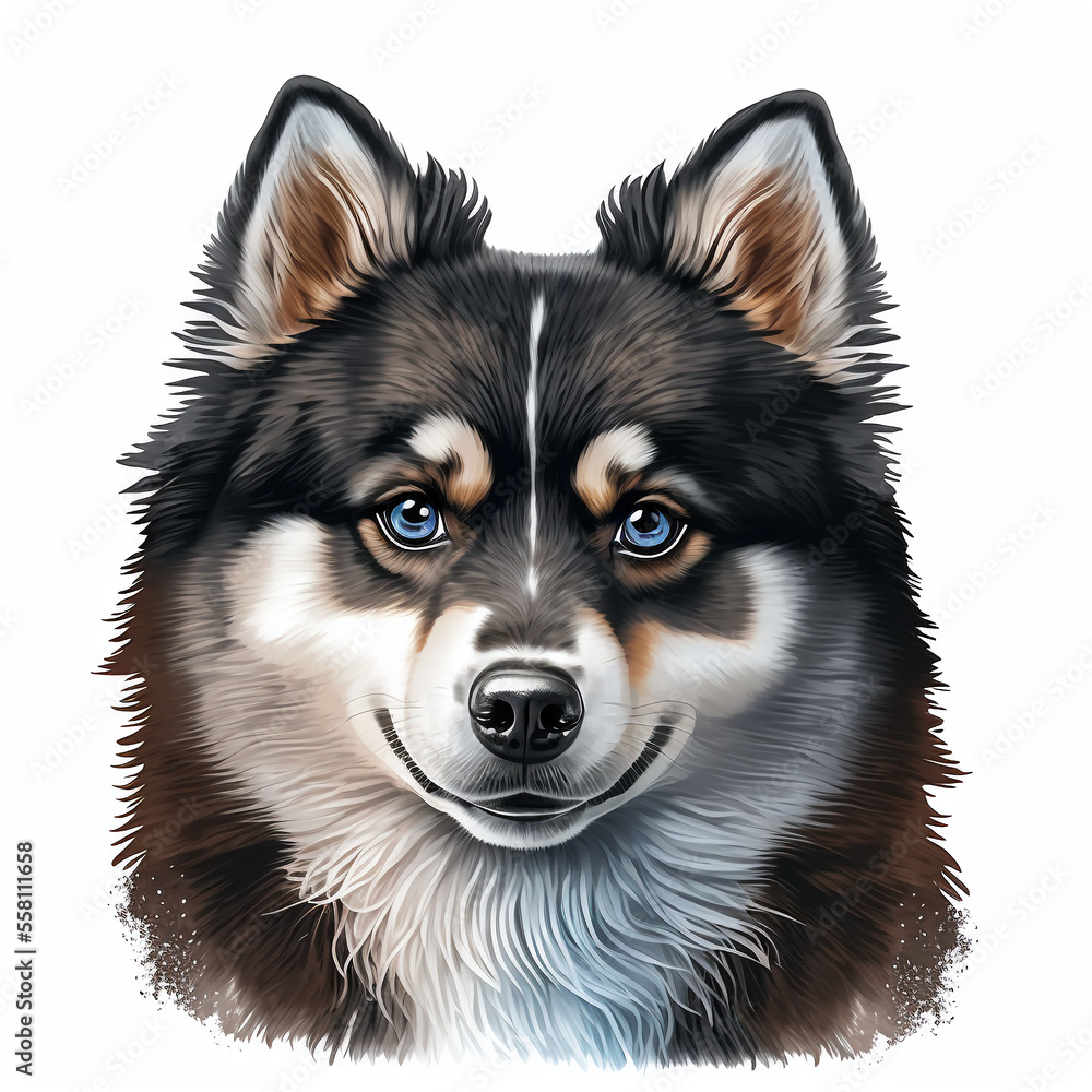 Pomsky vector for logo or design, breed of dog, hybrid of the Pomeranian and the Siberian Husky. Generative AI.
Pomsky vector for logo or design, breed of dog, hybrid of the Pomeranian and the Siberian Husky. Generative AI.