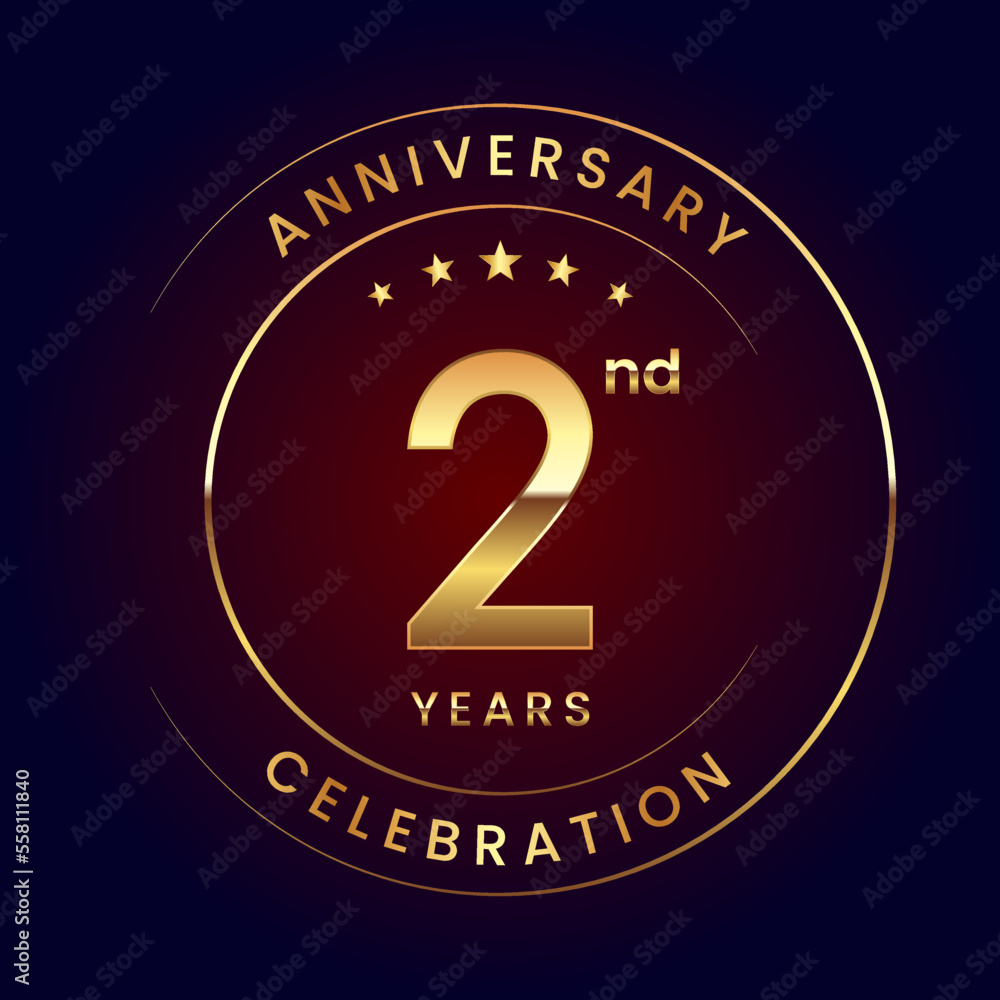 2nd Anniversary. A luxurious and simple logo design with gold color ring and text for an anniversary celebration event. Logo Vector Illustration 2nd Anniversary. A luxurious and simple logo design with gold color ring and text for an anniversary celebration event. Logo Vector Illustration