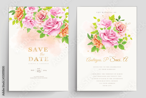 elegant wedding card with watercolor floral roses design