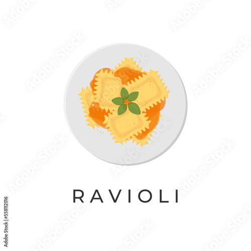 Logo Illustration Of Ravioli Pasta With Tomato Sauce And Fresh Basil