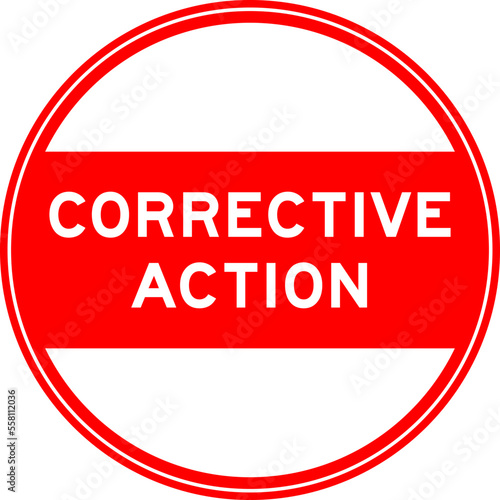 Red color round seal sticker in word corrective action on white background