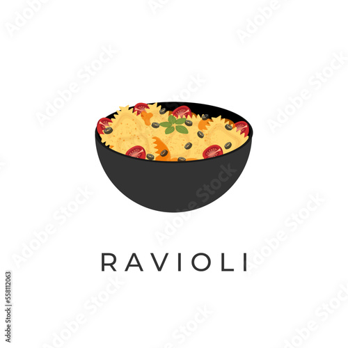 Ravioli Pasta Illustration Logo In A Black Bowl