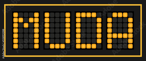 Orange color led banner in word muda on black background