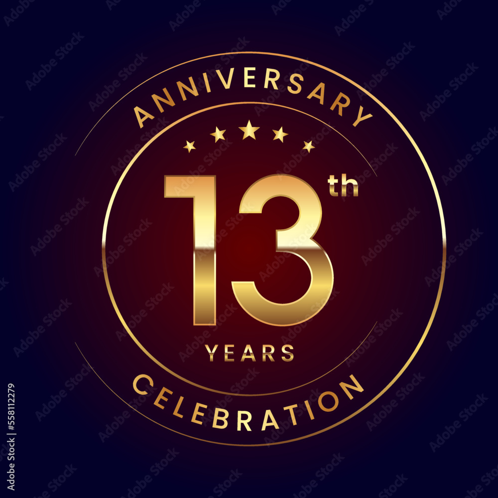 13th Anniversary. A luxurious and simple logo design with gold color ring and text for an anniversary celebration event. Logo Vector Illustration 13th Anniversary. A luxurious and simple logo design with gold color ring and text for an anniversary celebration event. Logo Vector Illustration
