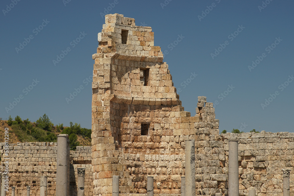 Hellenistic gate in Perge Ancient City in Antalya, Turkiye Hellenistic gate in Perge Ancient City in Antalya, Turkiye