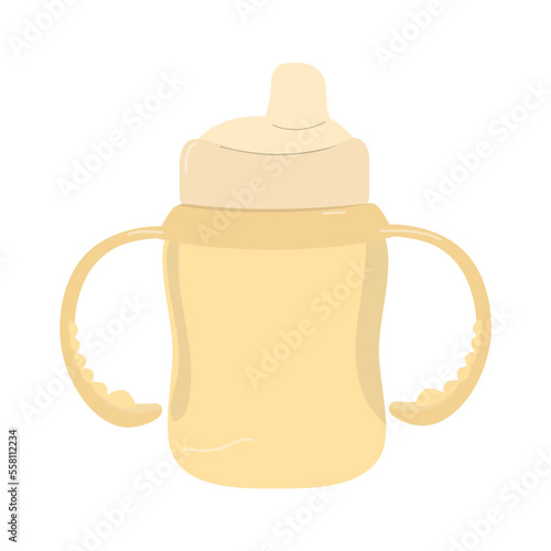 Sippy cup isolated on white background. Vector illustration of toddler feeding equipment. 