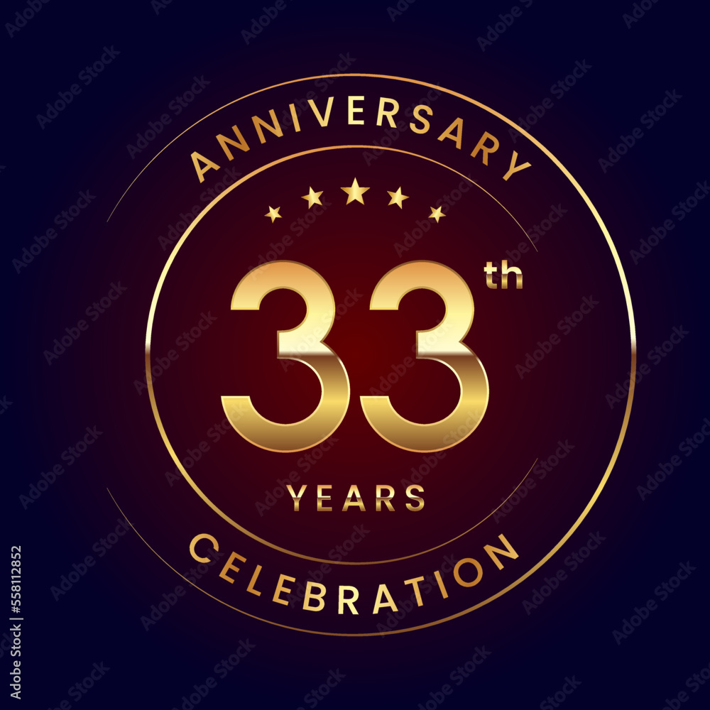 33th Anniversary. A luxurious and simple logo design with gold color ring and text for an anniversary celebration event. Logo Vector Illustration 33th Anniversary. A luxurious and simple logo design with gold color ring and text for an anniversary celebration event. Logo Vector Illustration