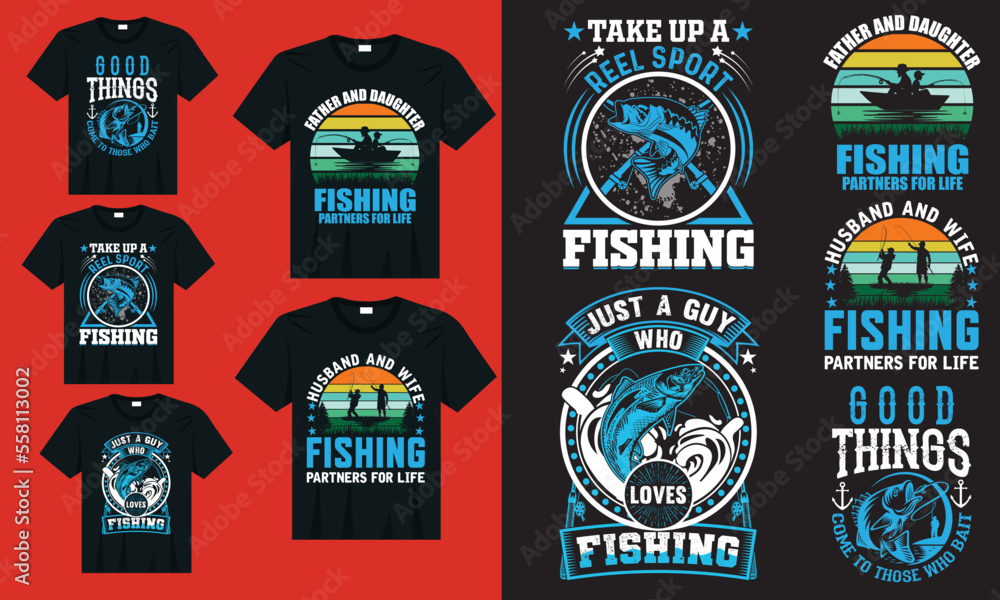 Fishing T-shirt Design Vector Illustration Template. Stock Vector