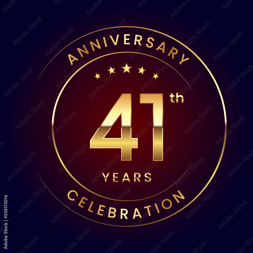 41th Anniversary. A luxurious and simple logo design with gold color ring and text for an anniversary celebration event. Logo Vector Illustration 41th Anniversary. A luxurious and simple logo design with gold color ring and text for an anniversary celebration event. Logo Vector Illustration