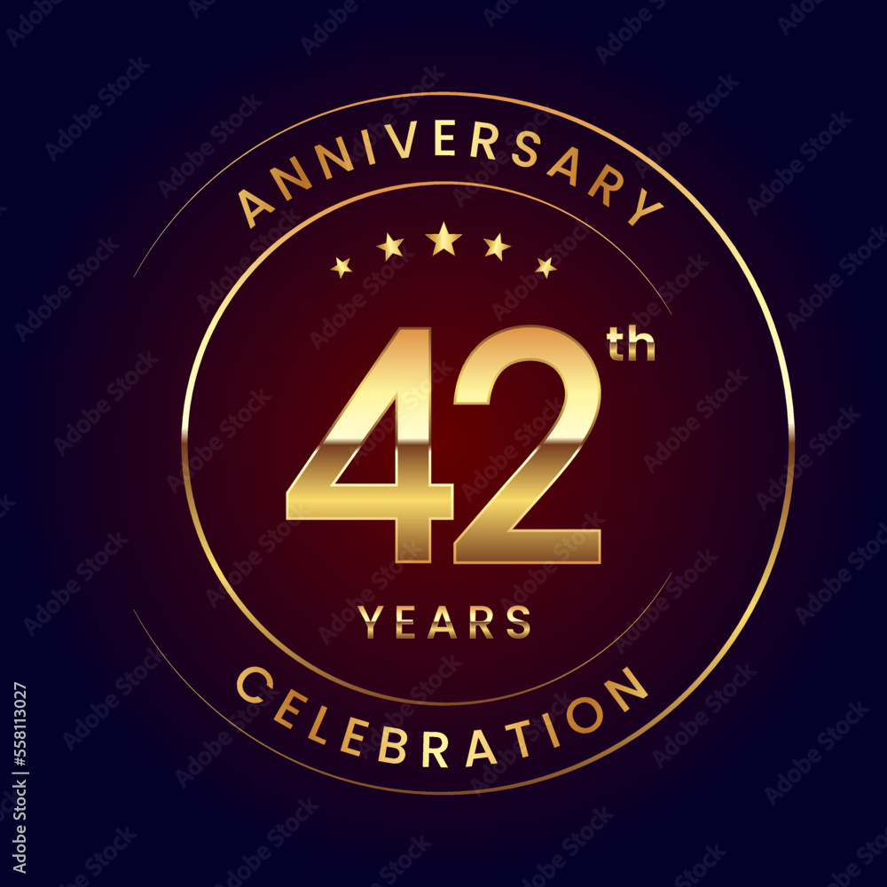 42th Anniversary. A luxurious and simple logo design with gold color ring and text for an anniversary celebration event. Logo Vector Illustration 42th Anniversary. A luxurious and simple logo design with gold color ring and text for an anniversary celebration event. Logo Vector Illustration