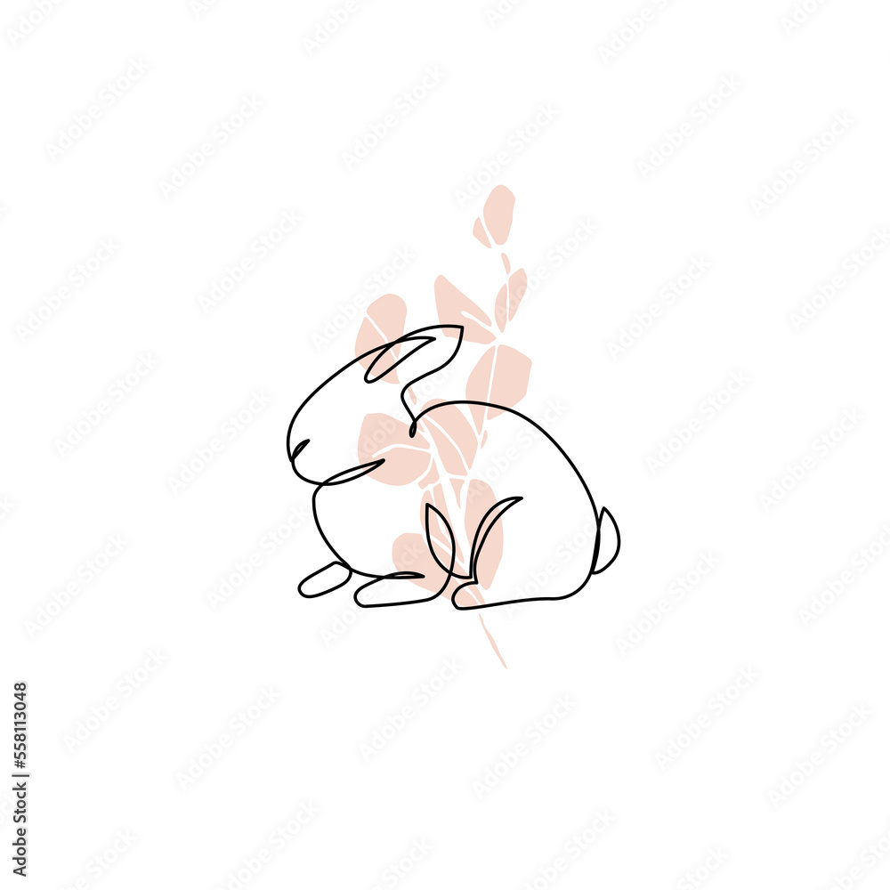 Abstract rabbit line art on floral background. Symbol of Chinese New Year zodiac. Abstract rabbit line art on floral background. Symbol of Chinese New Year zodiac.