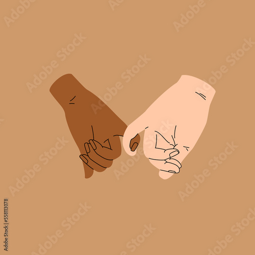 Couple holding hands flat line drawing. Happiness concept